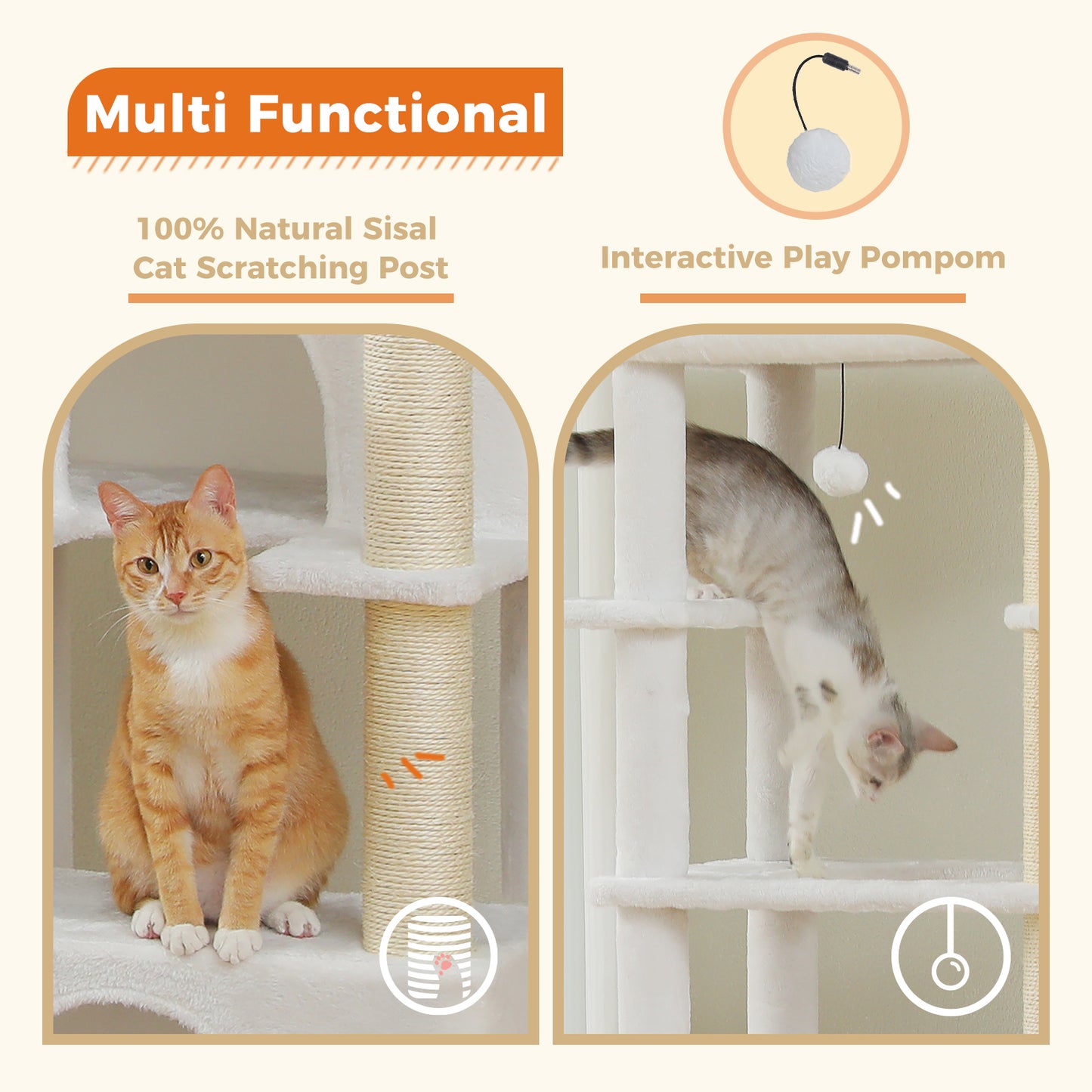 PAWZ Road 170cm Cat Tree Tower Scratching Post Scratcher Large Cats Condo House White