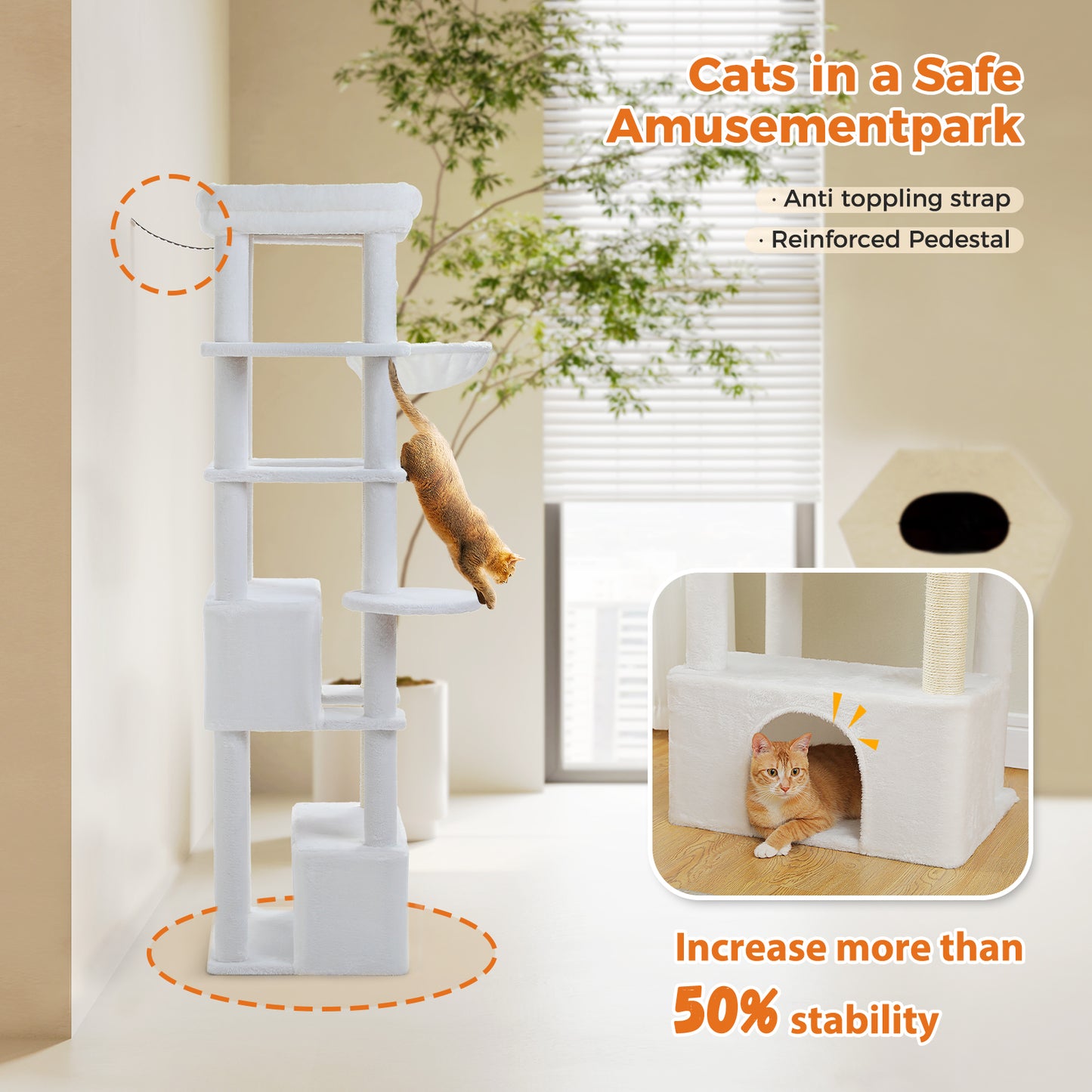 PAWZ Road 170cm Cat Tree Tower Scratching Post Scratcher Large Cats Condo House White