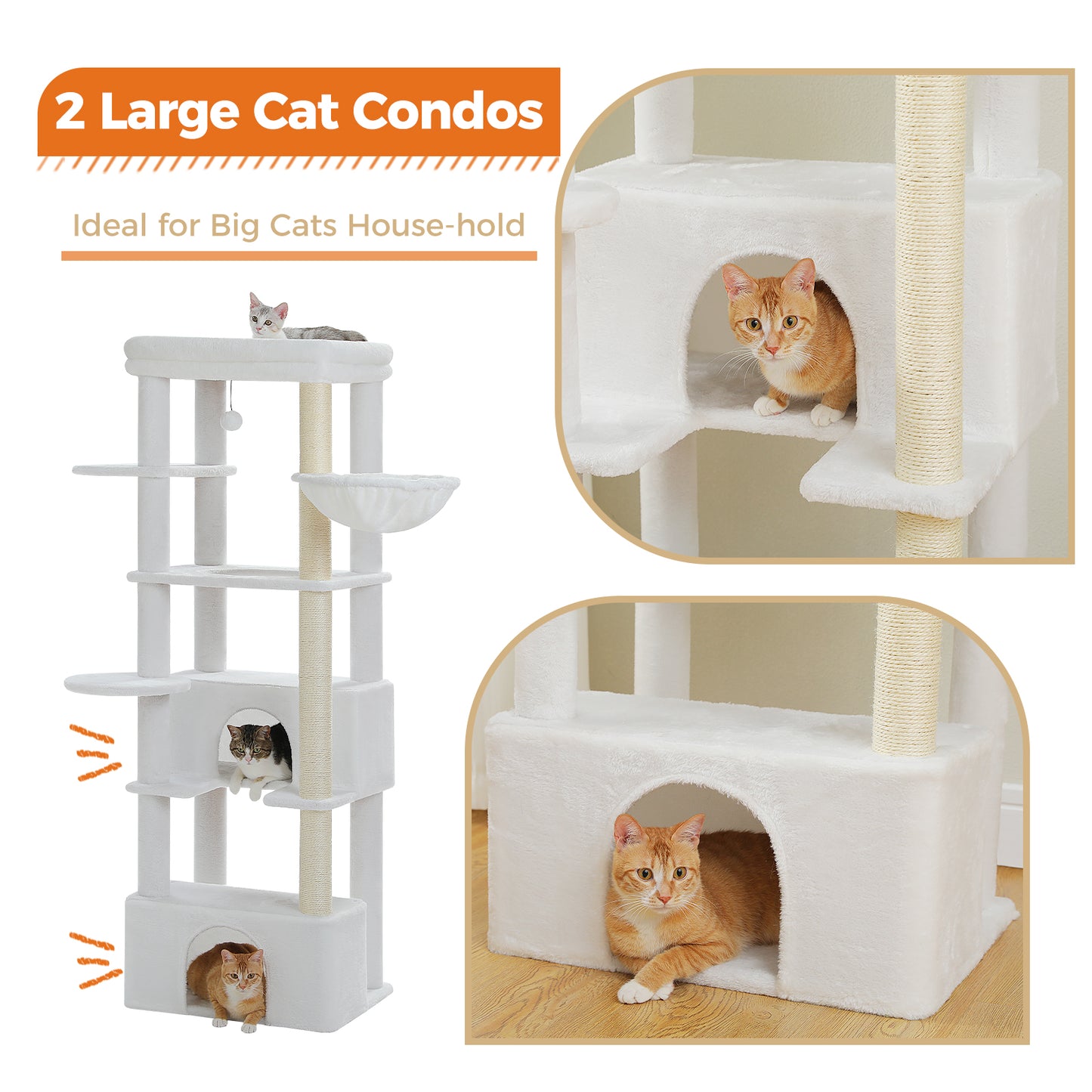 PAWZ Road 170cm Cat Tree Tower Scratching Post Scratcher Large Cats Condo House White