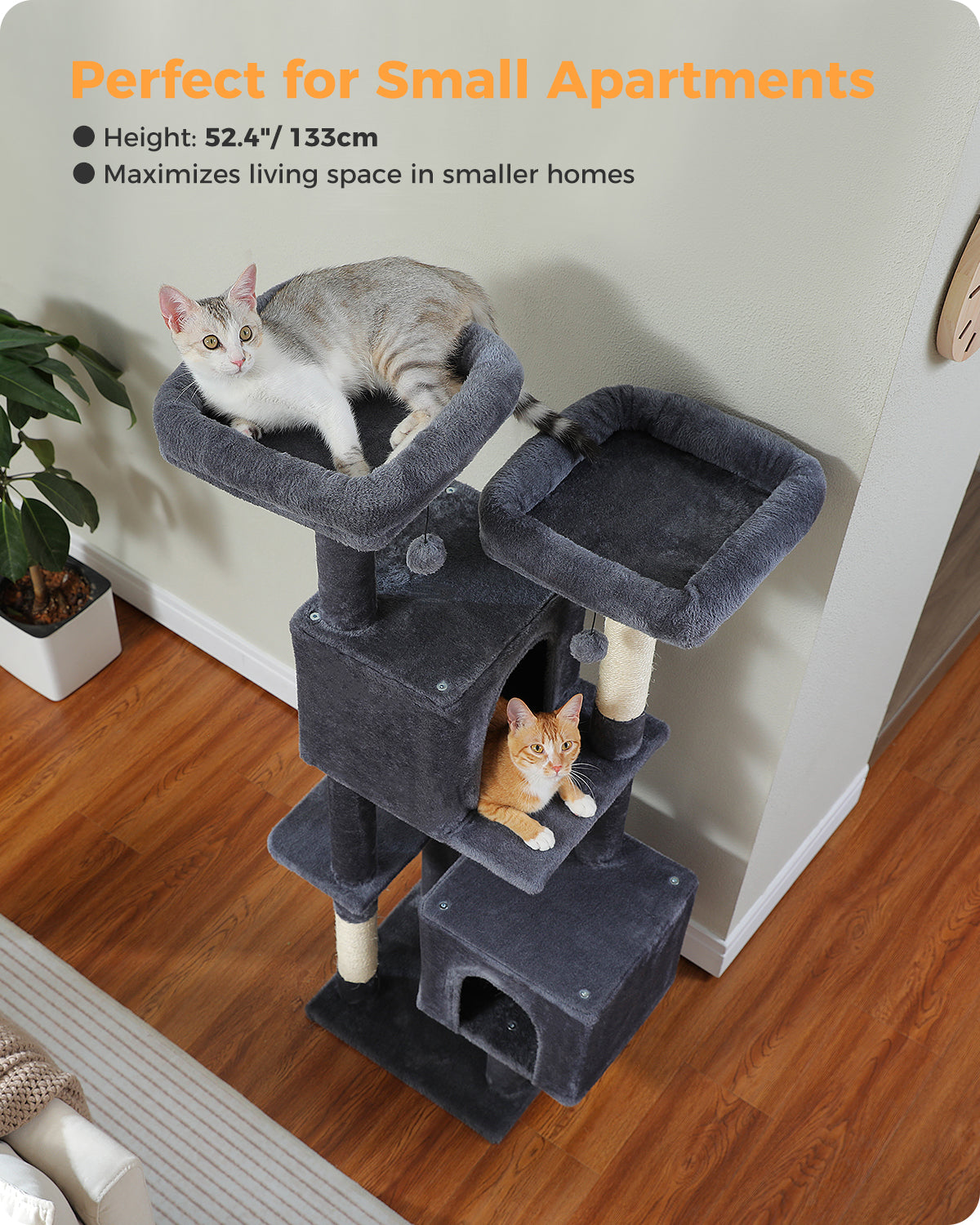 PAWZ Road 133cm Cat Tree Tower Condo Scratching Post Scratcher House for Large Cats Dark Grey