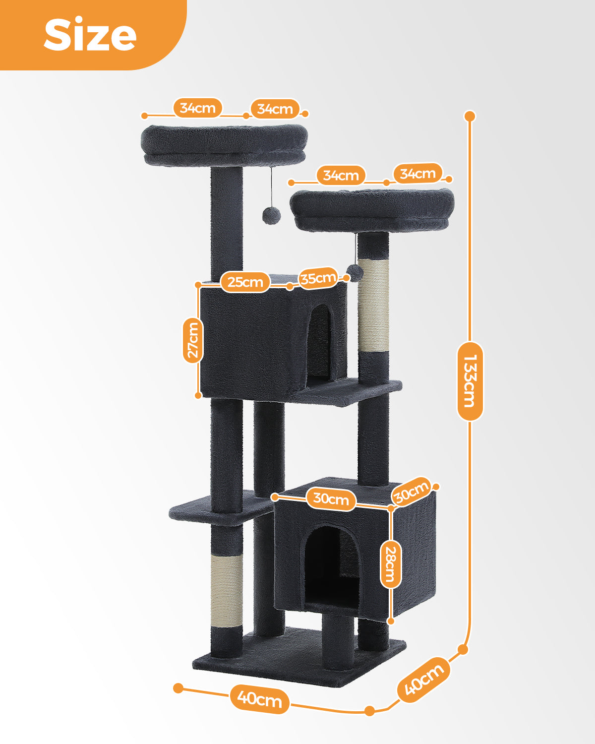 PAWZ Road 133cm Cat Tree Tower Condo Scratching Post Scratcher House for Large Cats Dark Grey