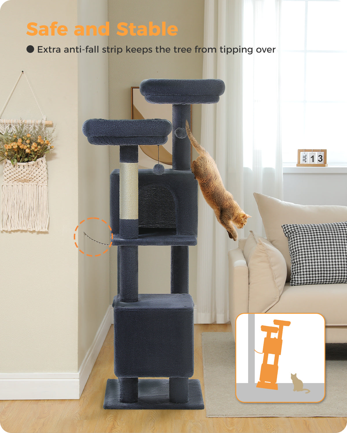 PAWZ Road 133cm Cat Tree Tower Condo Scratching Post Scratcher House for Large Cats Dark Grey