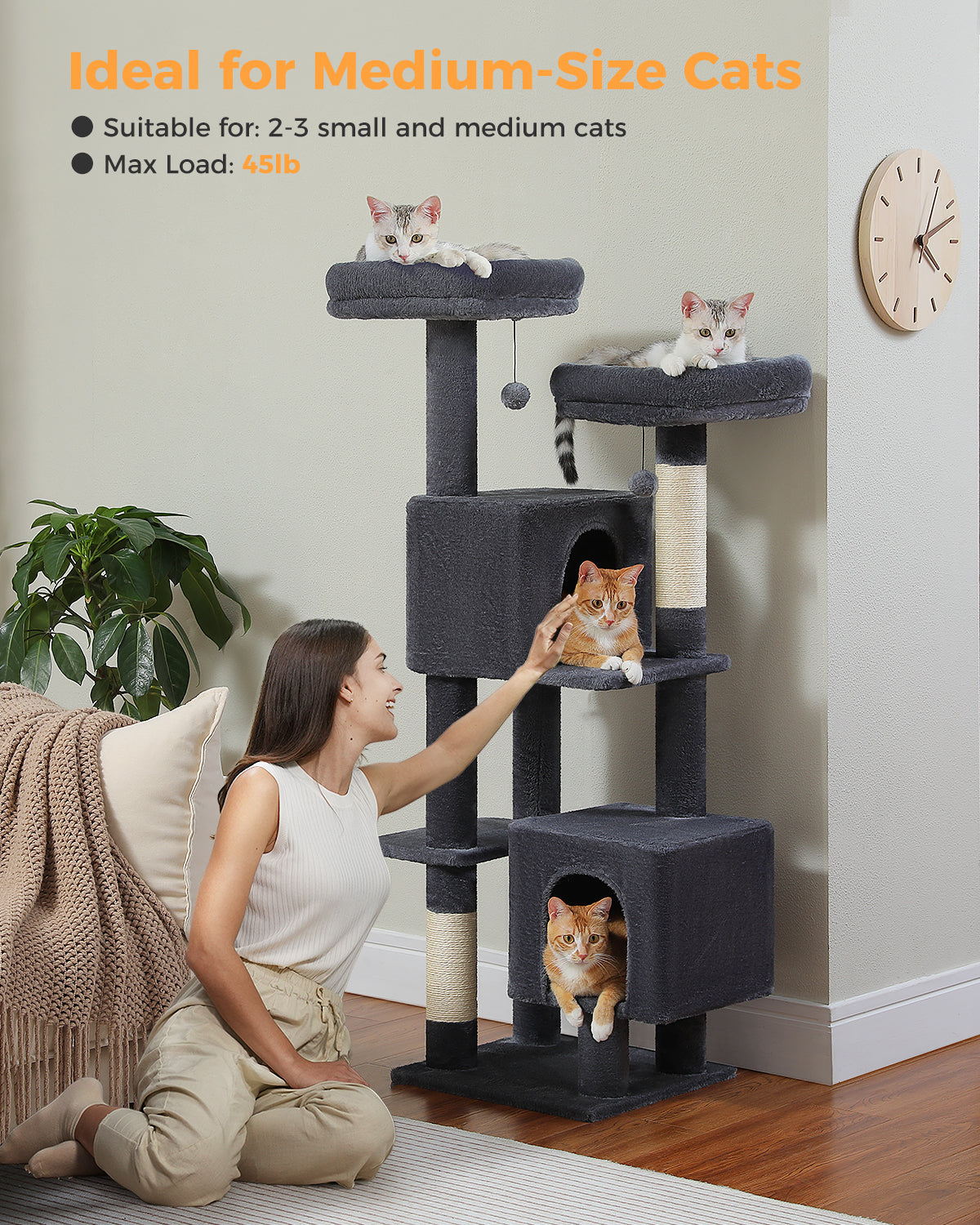 PAWZ Road 133cm Cat Tree Tower Condo Scratching Post Scratcher House for Large Cats Dark Grey