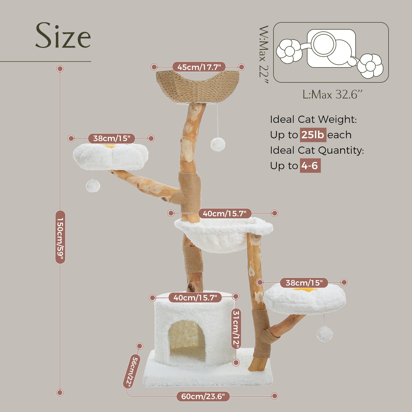 PAWZ Road Cat Tree Scratching Post Scratcher Wooden Condo Tower House for Large Cats