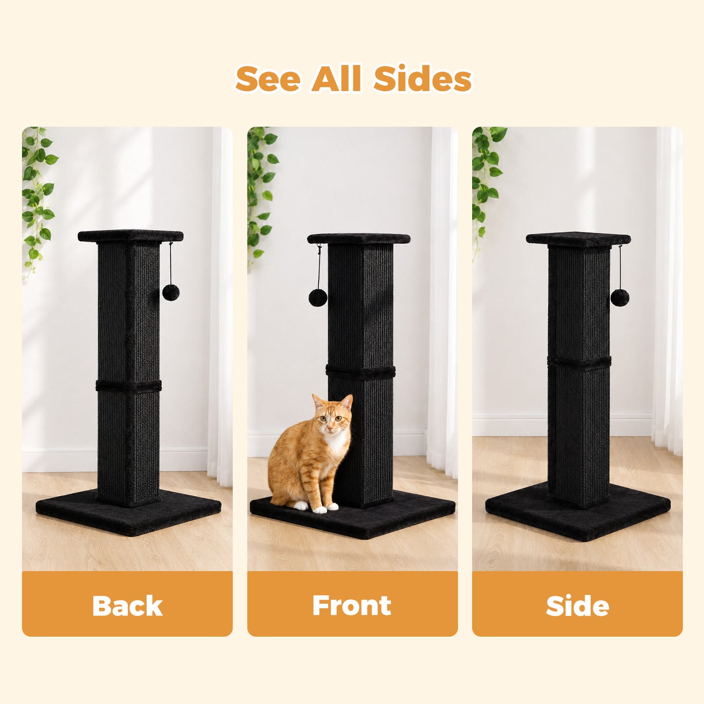 PAWZ Road 82cm Cat Tree Scratching Post Tower Sturdy Board Gym Furniture Fun Toys Black