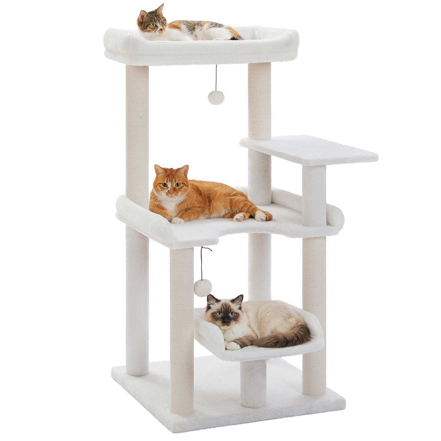 PAWZ Road 113cm Cat Tree for Indoor Cats Large Adult, Multi-Level Cat Tower with Scratching Posts, Spacious Top Perch, Large Bed and Pompom Balls