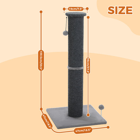 PAWZ Road Carpet Wrapped 102cm Tall Cat Scratching Post, Cat Scratching Tower with Hanging Toy for Indoor Cats, Large Scratcher Post for All Age Kittens with Reinforced Stable Base, Dark Grey