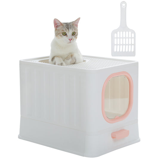 PAWZ Road Cat Litter Box Enclosed Large Kitty Toilet Hooded Tray Ordor Proof Grey Pink