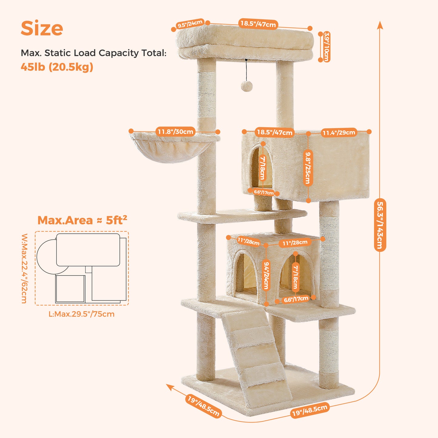 PAWZ Road 143CM Cat Tree Cat Condo Tower House Beige