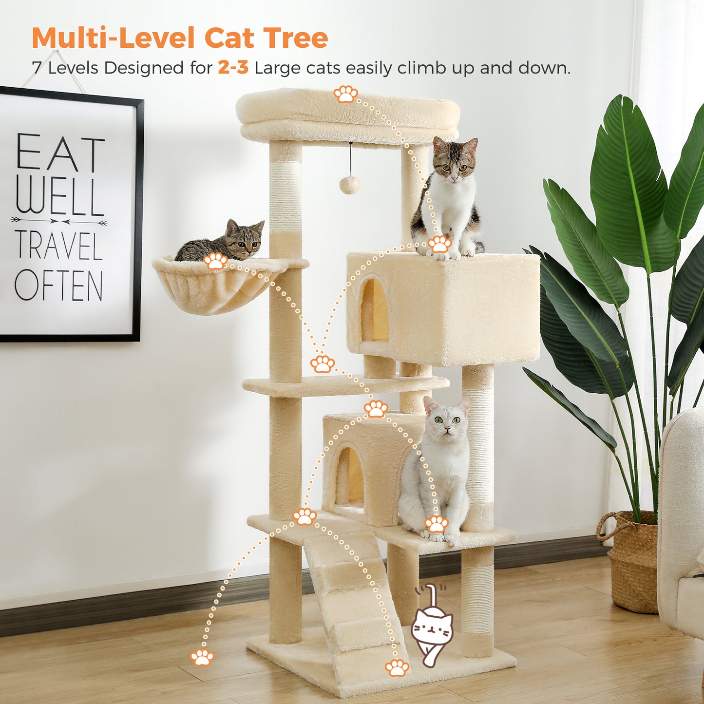 PAWZ Road 143CM Cat Tree Cat Condo Tower House Beige