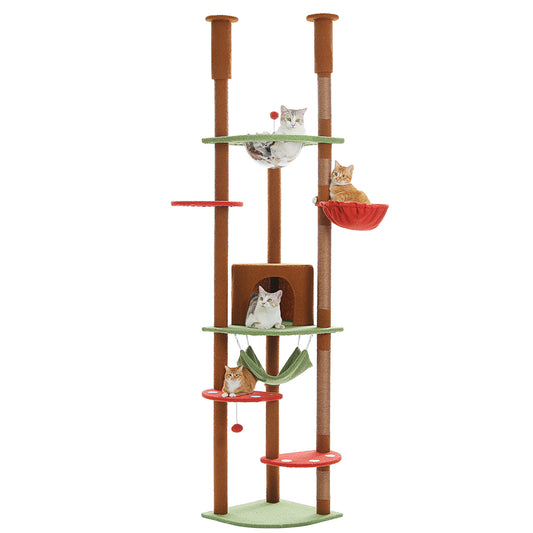 Cat Tree Tower Scratching Post Floor to Ceiling Height Adjustable Cat Condo Bed Brown