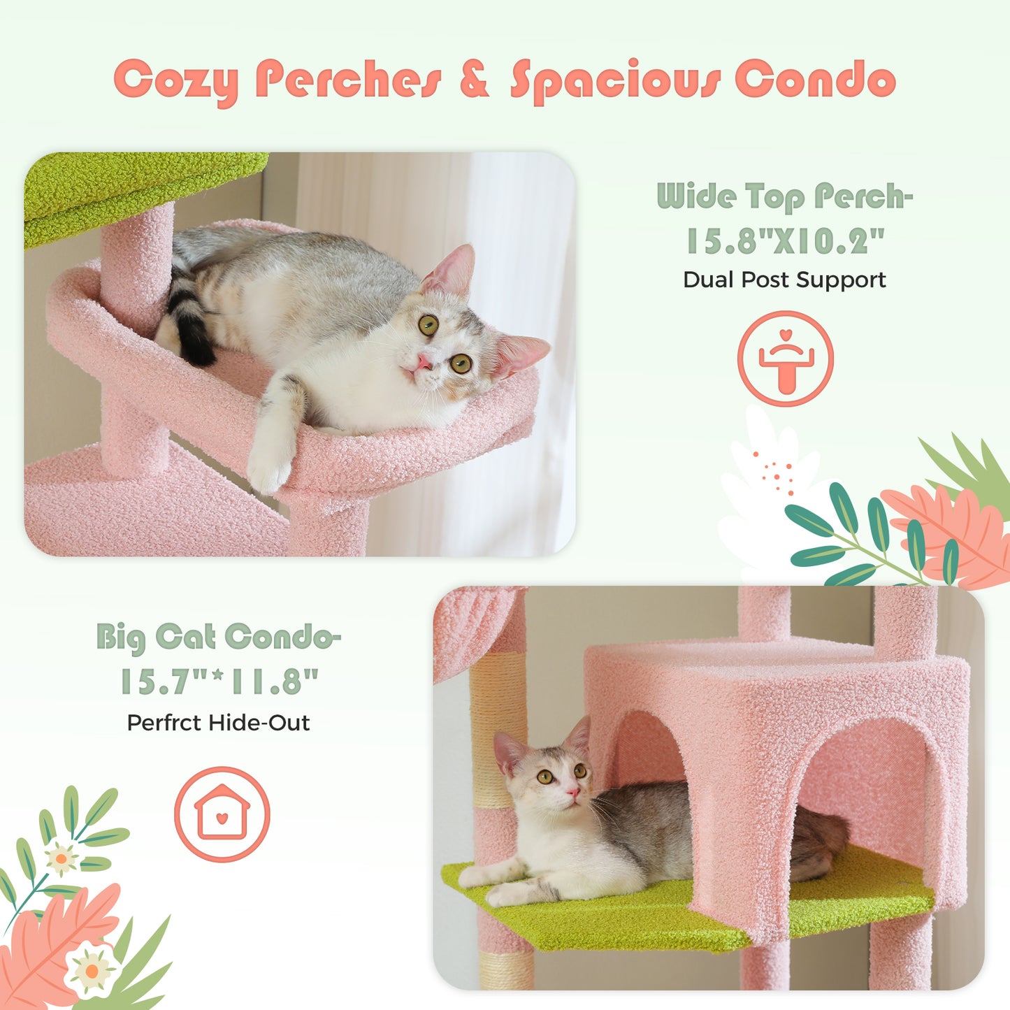 PAWZ Road 175cm Cat Tree Tower Scratching Post Scratcher Condo House Furniture Pink