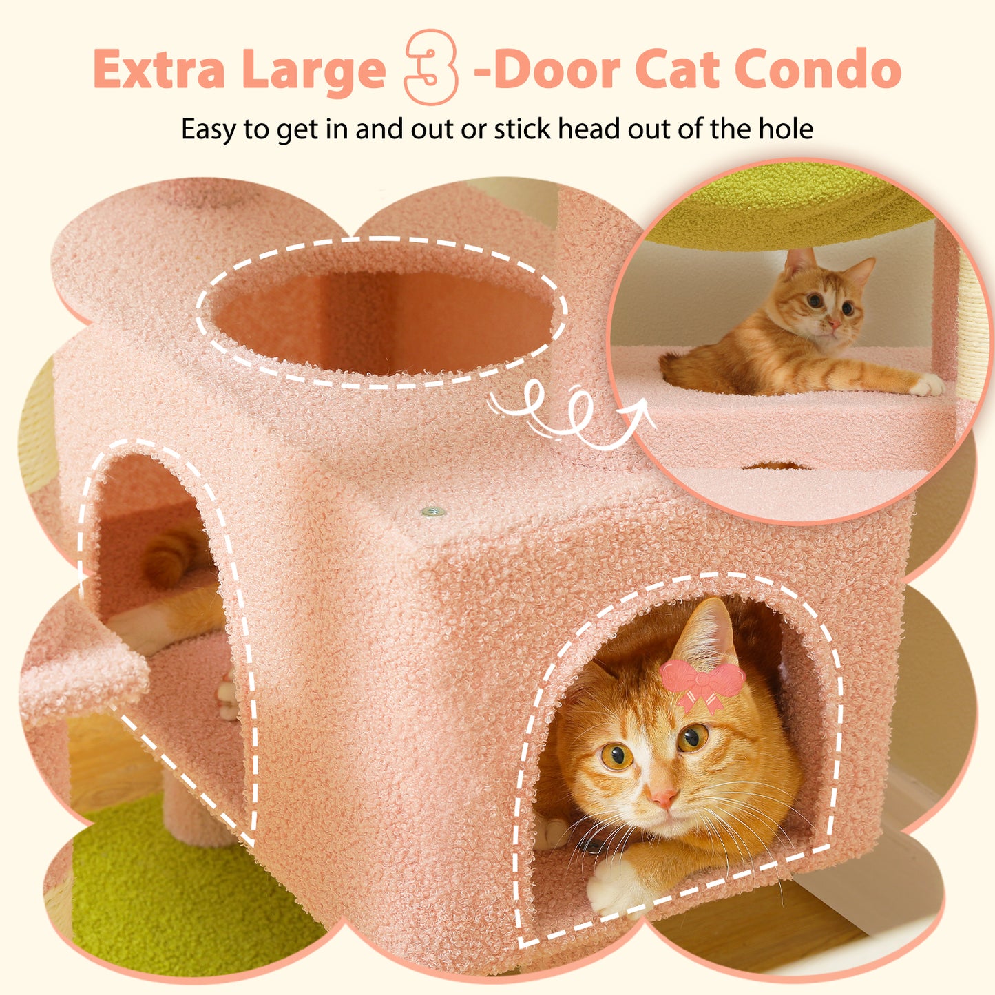 PAWZ Road 184cm Cat Tree Tower Scratching Post Scratcher Condo House Bed Toy Furniture Pink