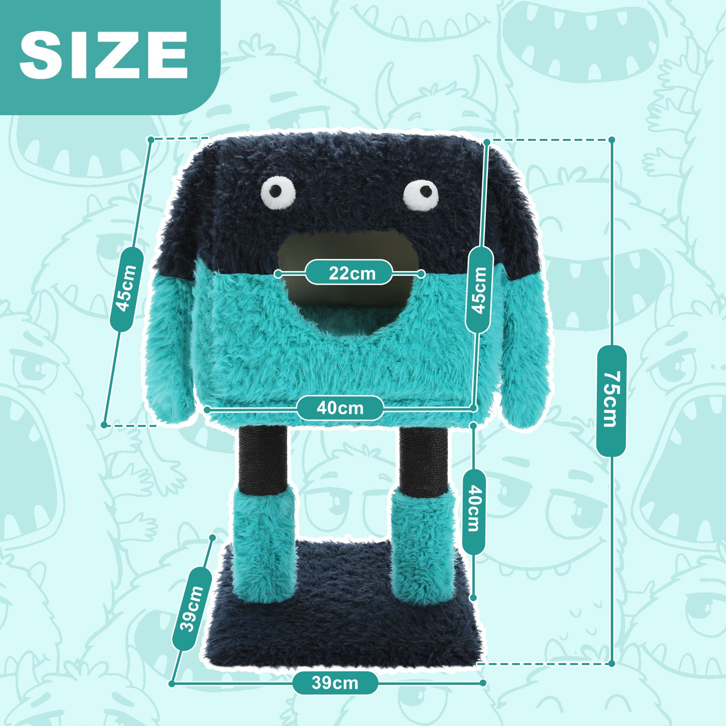 PAWZ Road Cat Tree Tower Scratching Post Monster Shape Cat Condo House Furniture Blue