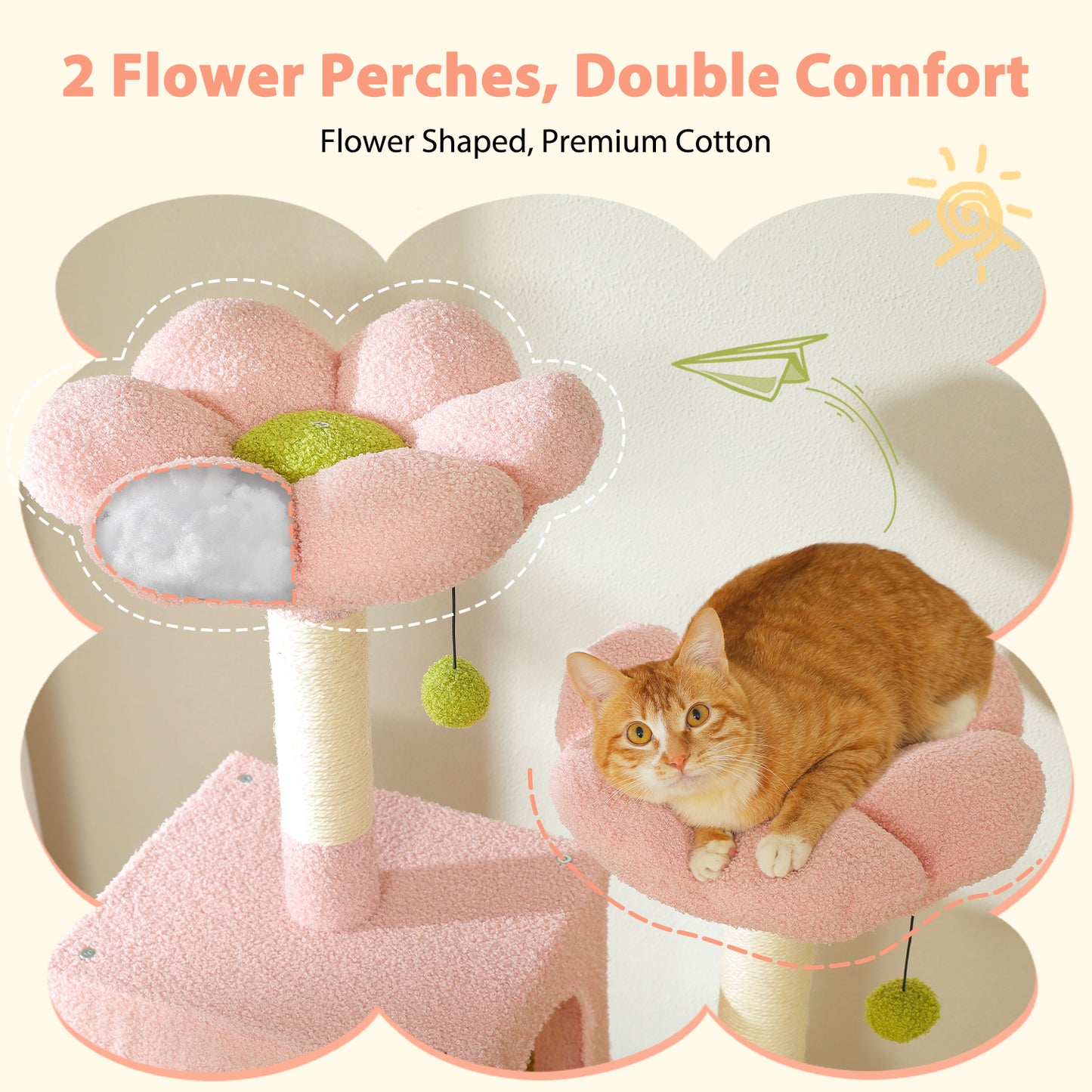 PAWZ Road 184cm Cat Tree Tower Scratching Post Scratcher Condo House Bed Toy Furniture Pink