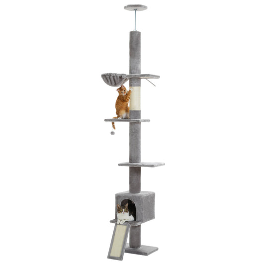 PAWZ Road Cat Tree Tower Scratching Post Ceiling High Cat Scratcher Condo Beds Grey