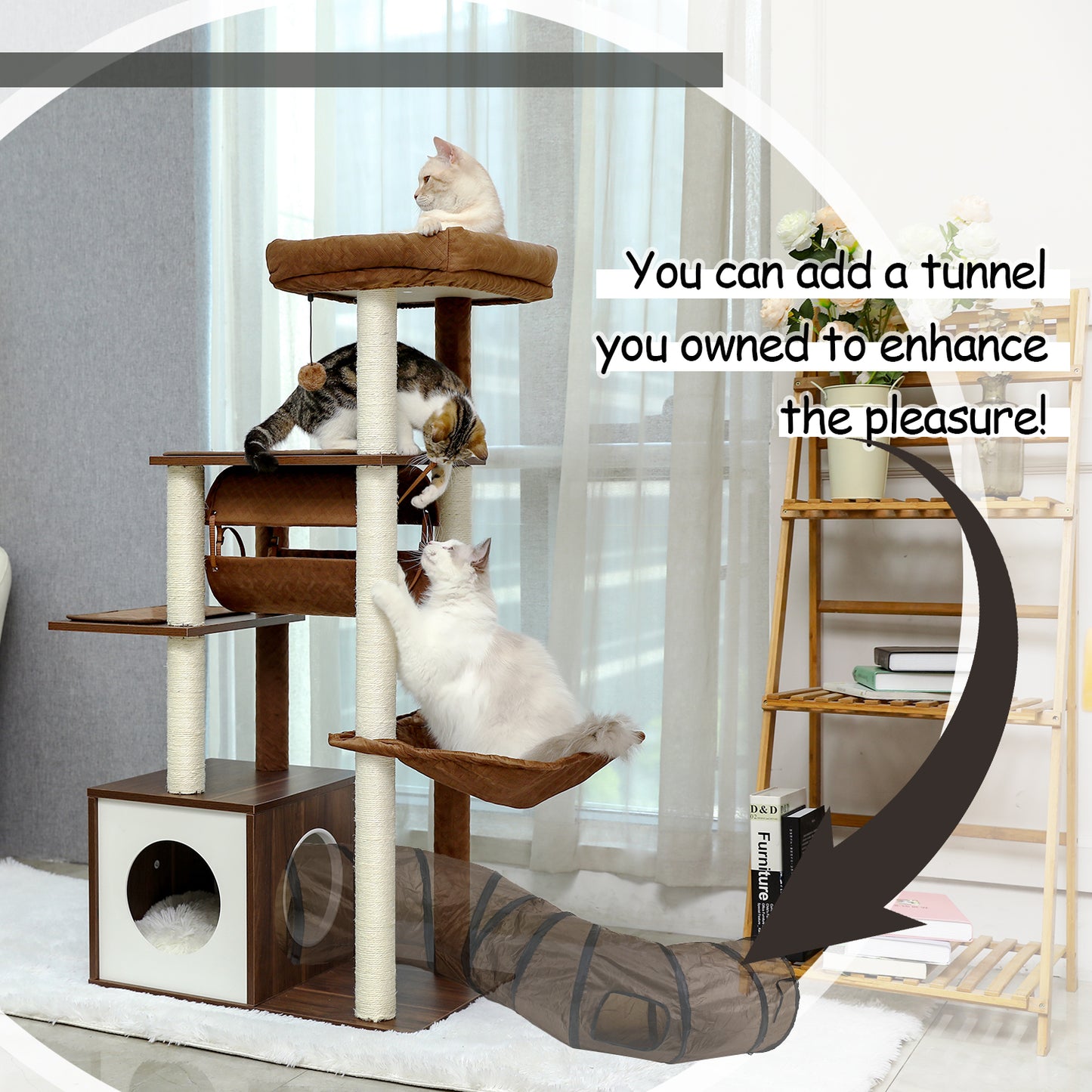 PAWZ Road Cat Tree Tower Scratching Post Cat Wood Condo House Furniture Bed 130cm Brown