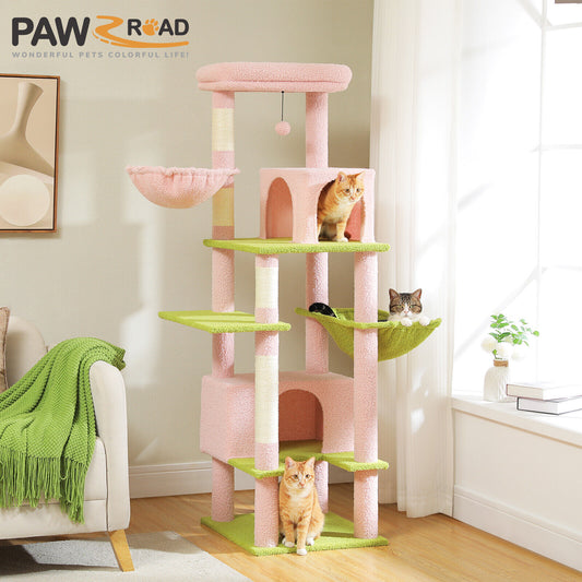 PAWZ Road 168cm Cat Tree Tower Scratching Post Scratcher for Large Cats Condo House Furniture Pink