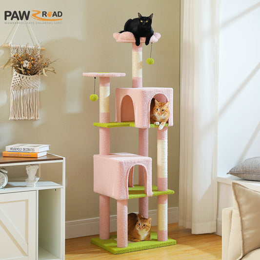 PAWZ Road 157cm Cat Tree Tower Scratching Post Scratcher Condo House Furniture Pink