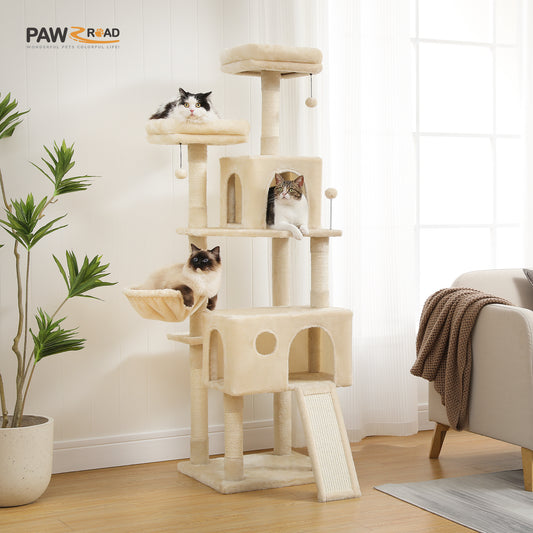 PAWZ Road Cat Tree Scratching Post Tree Large Cat Climb House Furniture with 2 Condo 162cm Beige