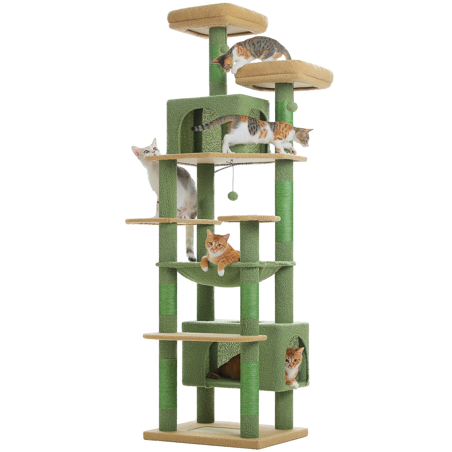 PAWZ Road 205cm Large Cactus Cat Tree Tower Scratching Post Scratcher Condo House Cat Furniture Green