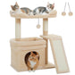 PAWZ Road Small Cat Tree Tower Scratching Post with Wide Top Perch Condo Toys Beige