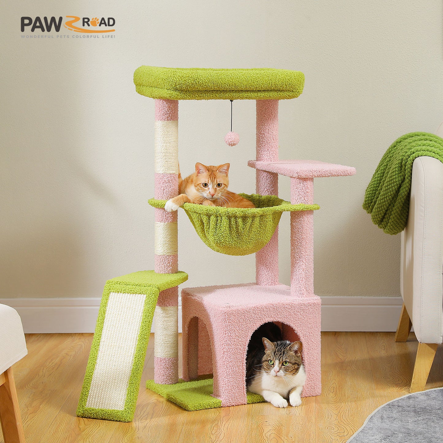 PAWZ Road Cat Tree Tower Kitten Scratching Post Condo House for Kitty Bed Toy 92cm Pink