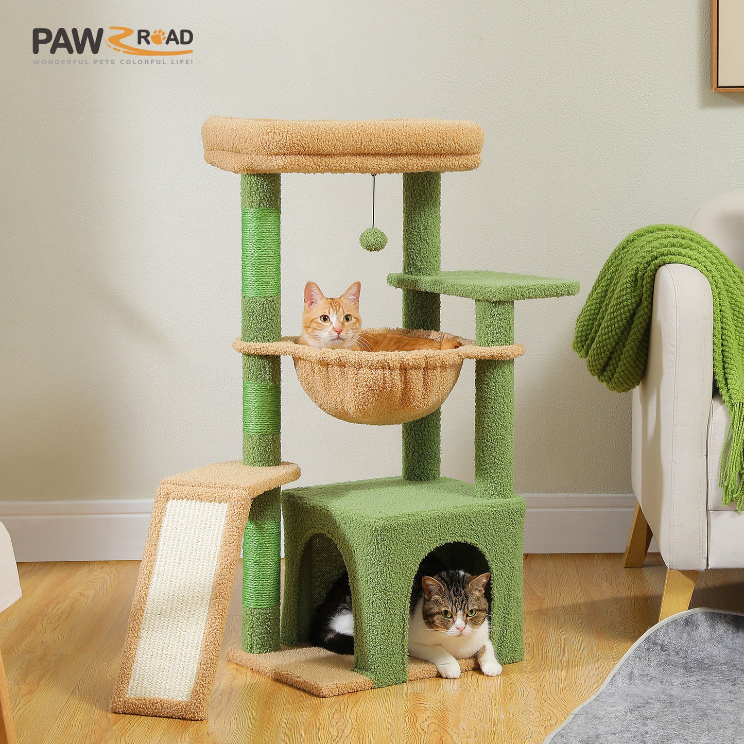 PAWZ Road Cat Tree Tower Kitten Scratching Post Condo House for Kitty Bed Toy 92cm Green