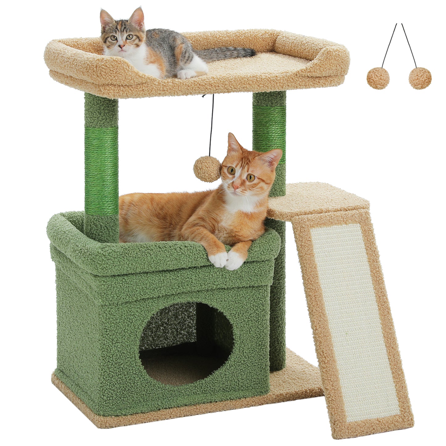 PAWZ Road Small Cat Tree Tower Scratching Post with Wide Top Perch Condo Toys Green