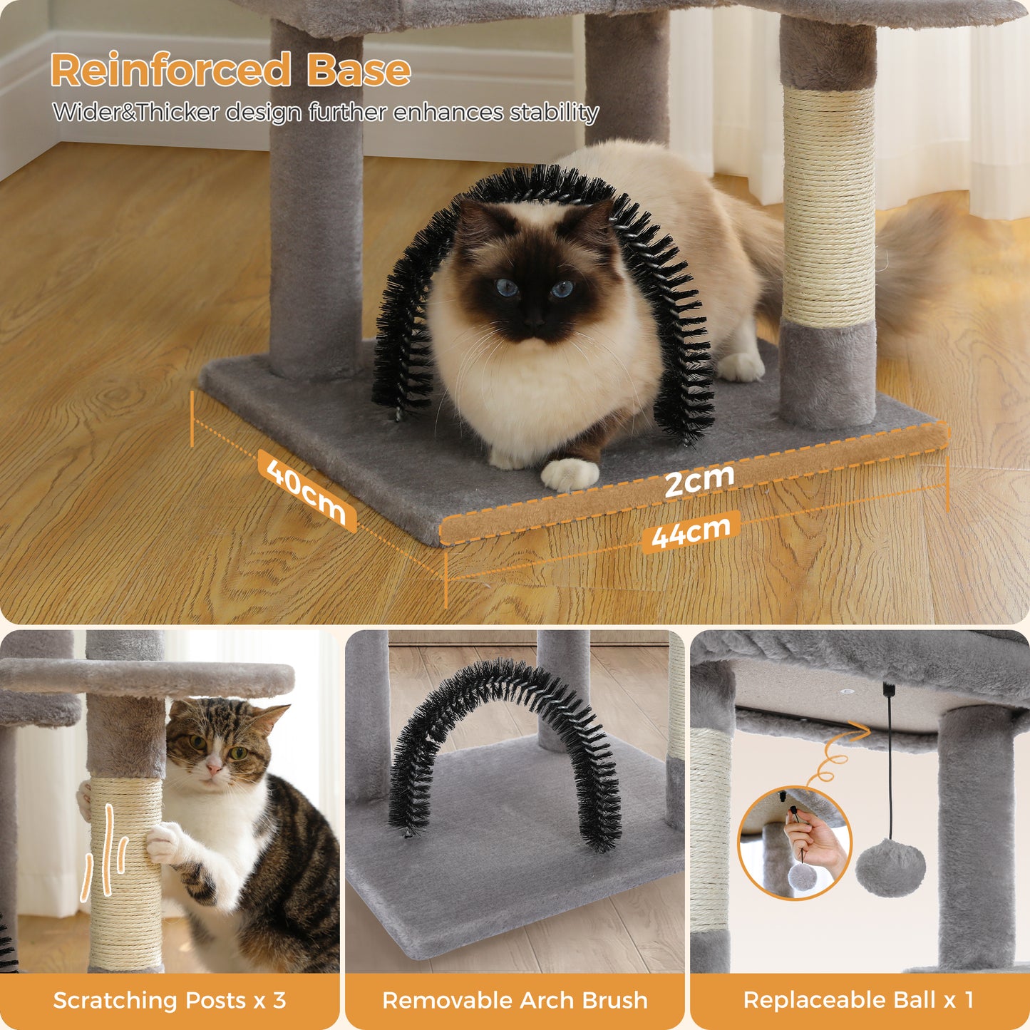 PAWZ Road Cat Tree Tower Scratching Post Scratcher with Self-Grooming Toy 106cm Grey