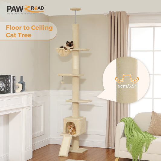 PAWZ Road Cat Tree Tower Scratching Post Ceiling High Cat Scratcher Condo Beds Beige