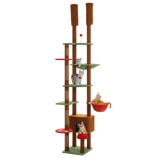 PAWZ Road Cat Tree Tower Scratching Post 230-252cm Floor to Ceiling Cats Tower Furniture Brown