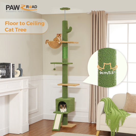 PAWZ Road Cat Tree Tower Scratching Post Ceiling High Cat Scratcher Condo Beds Green