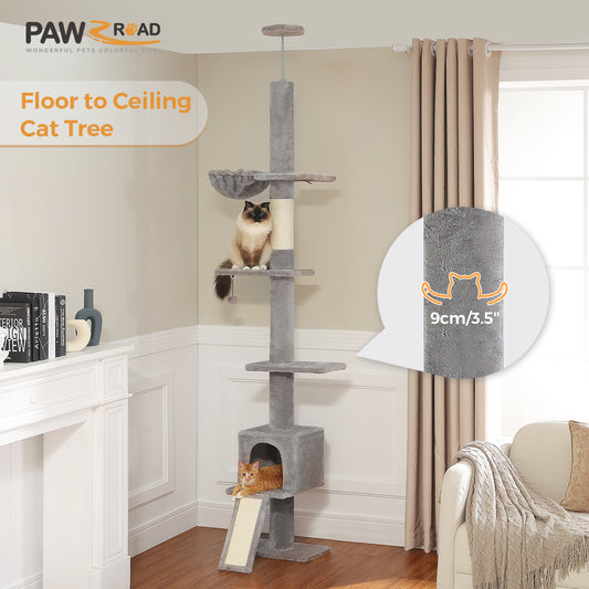 PAWZ Road Cat Tree Tower Scratching Post Ceiling High Cat Scratcher Condo Beds Grey