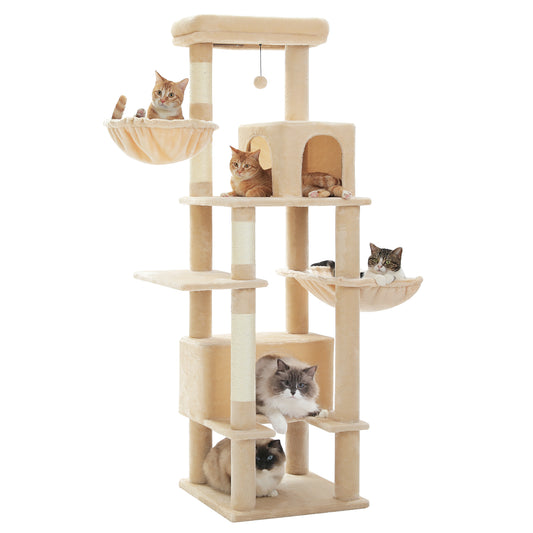 PAWZ Road 168cm Cat Tree Tower Scratching Post Scratcher for Large Cats Condo House Furniture Beige