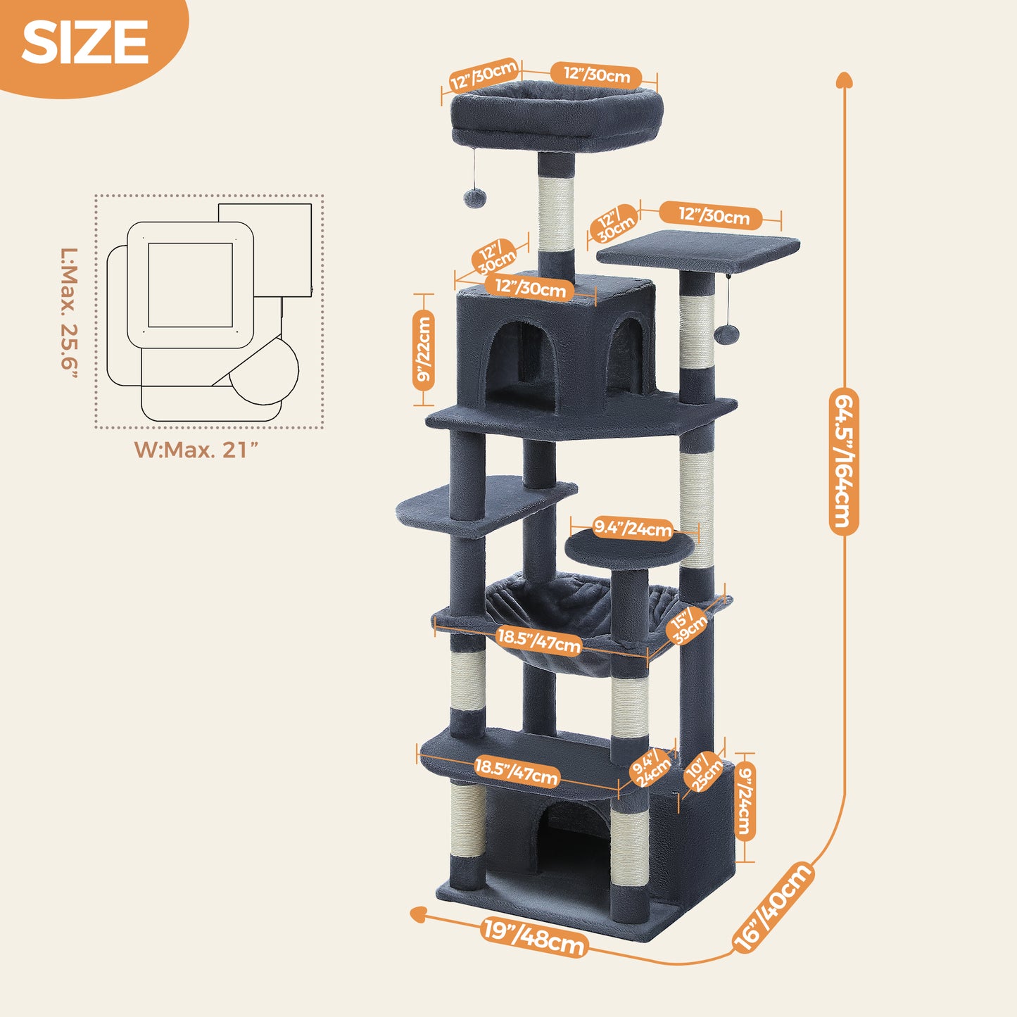 PAWZ Road Cat Tree Tower Scratching Post Scratcher Condo House Bed Toys 164cm Dark Grey