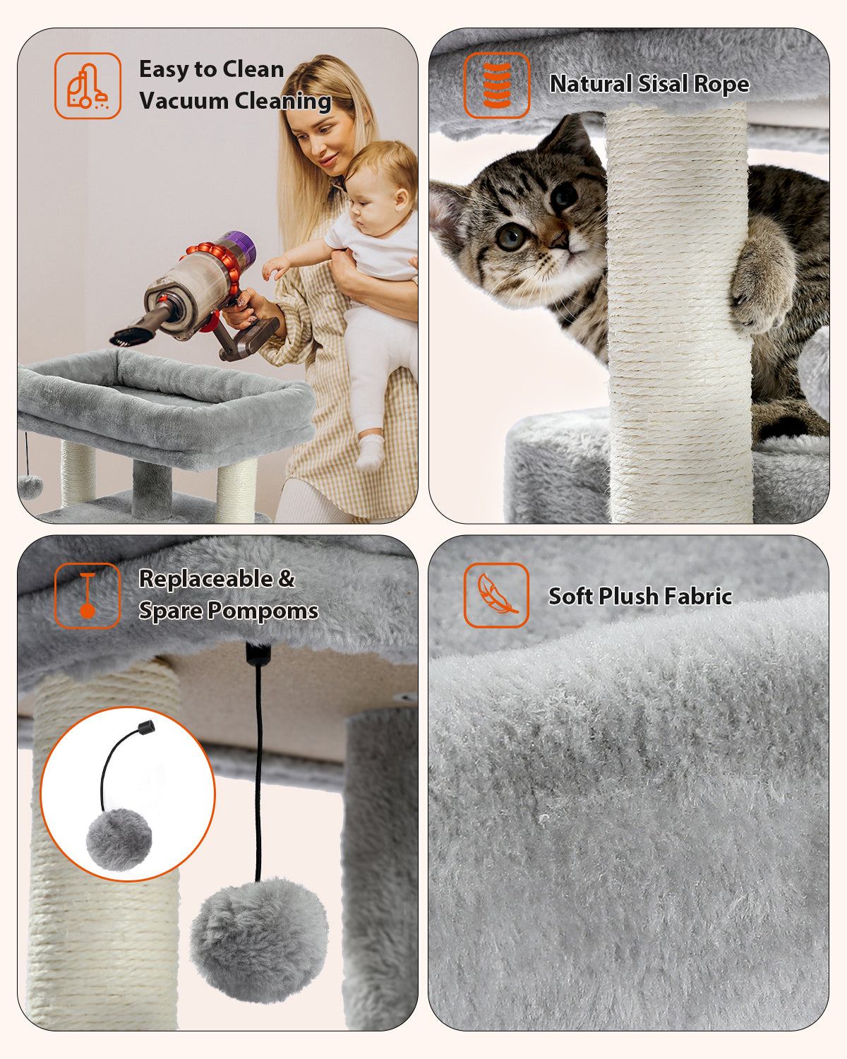 PAWZ 路猫树猫抓柱猫抓板塔公寓房屋家具床 72 厘米灰色