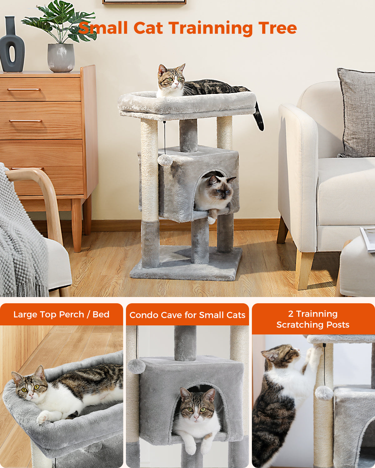 PAWZ 路猫树猫抓柱猫抓板塔公寓房屋家具床 72 厘米灰色