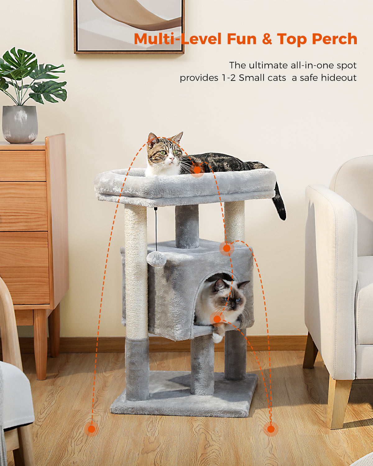 PAWZ 路猫树猫抓柱猫抓板塔公寓房屋家具床 72 厘米灰色