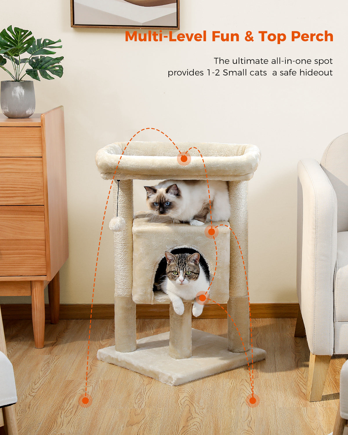 PAWZ 路猫树猫抓柱猫抓板塔公寓房屋家具床 72 厘米米色
