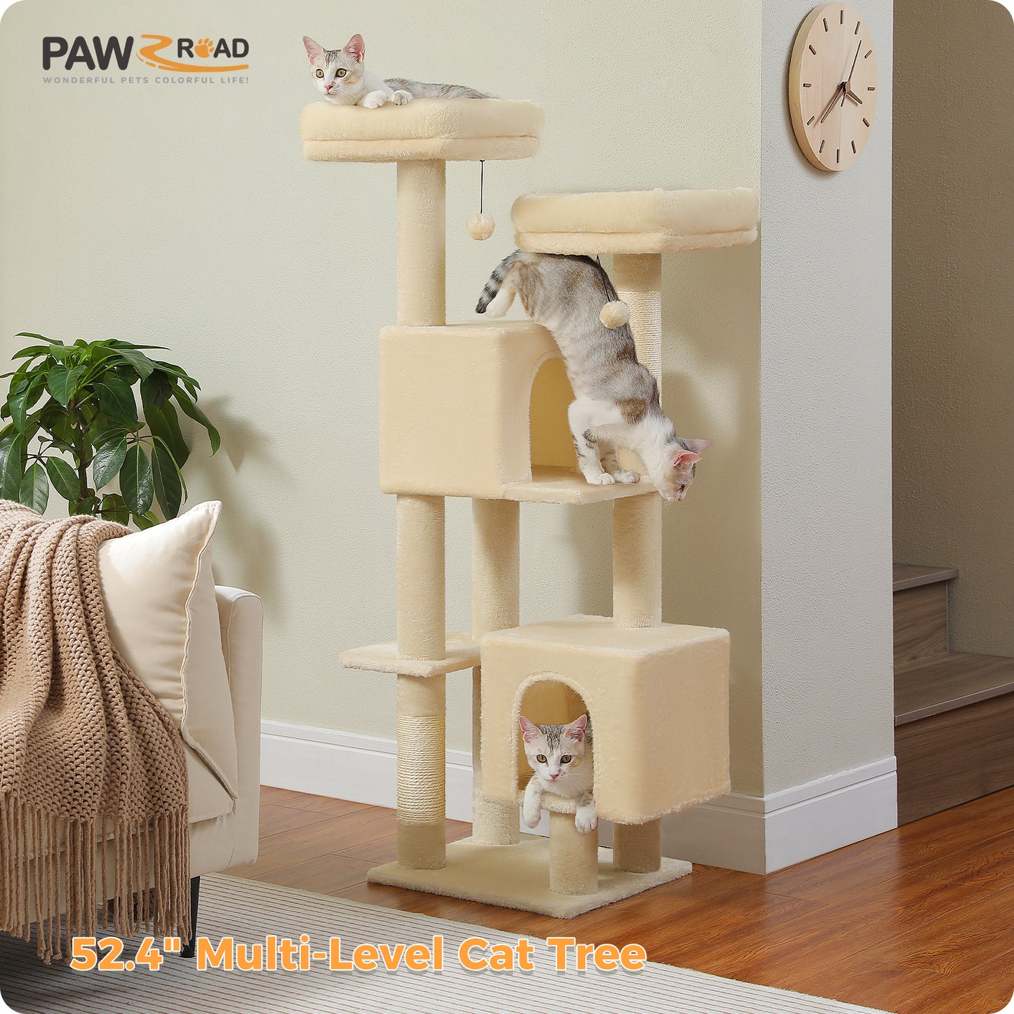 PAWZ Road 133cm Cat Tree Tower Condo Scratching Post Scratcher House for Large Cats Beige