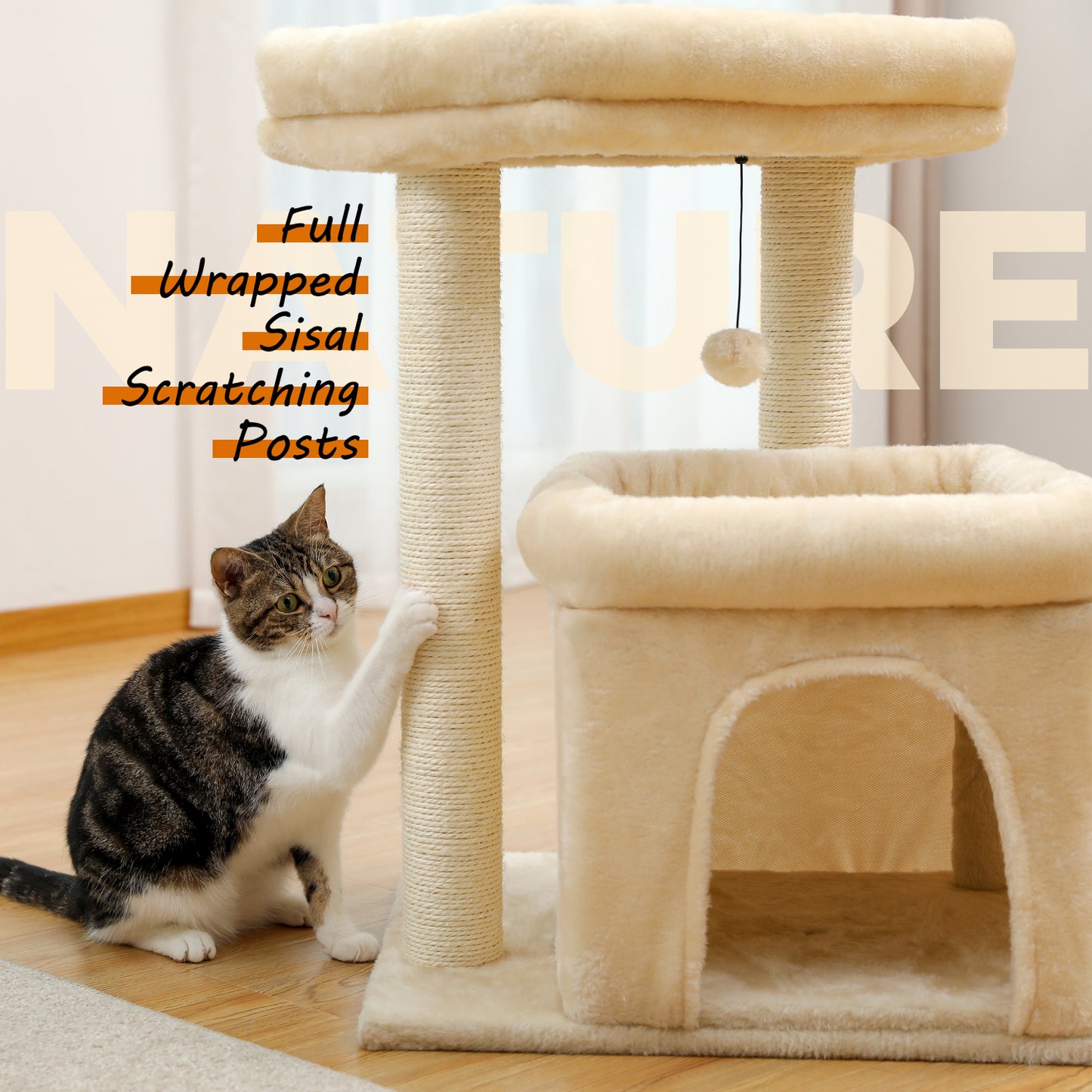 PAWZ Road Cat Tree with Sisal-Covered Scratching Posts Beige