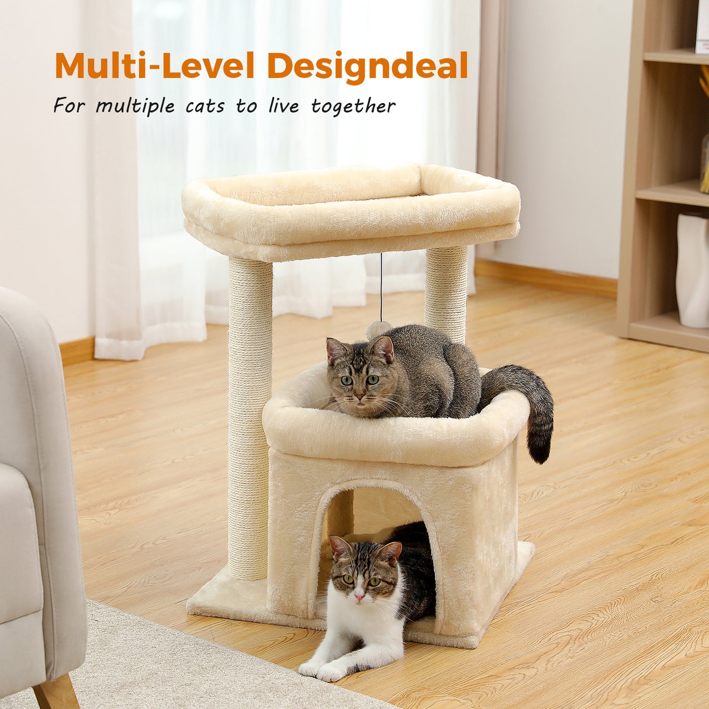 PAWZ Road Cat Tree with Sisal-Covered Scratching Posts Beige