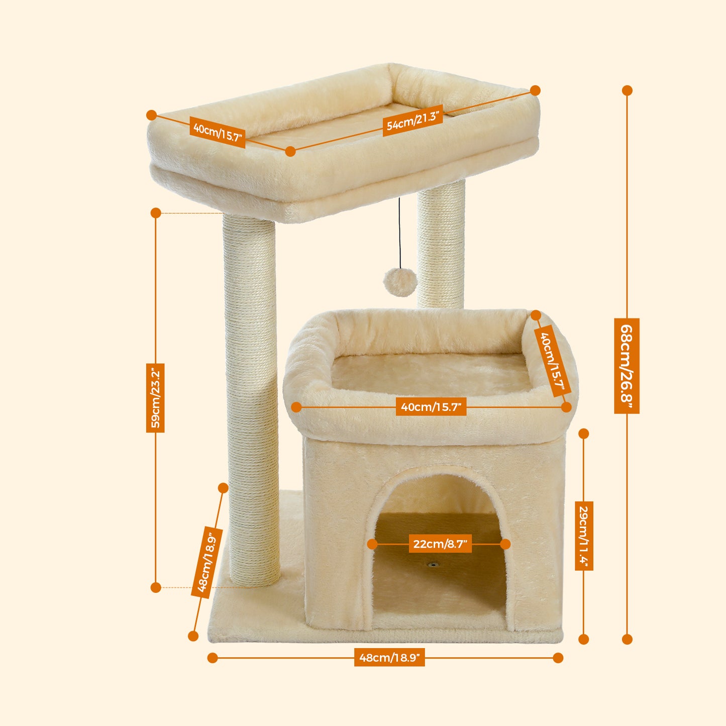 PAWZ Road Cat Tree with Sisal-Covered Scratching Posts Beige