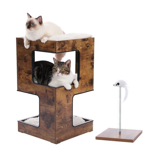 PAWZ Road Cat Tree Bed Bedside Tables Tower Condo House Scratcher Furniture Toy Brown