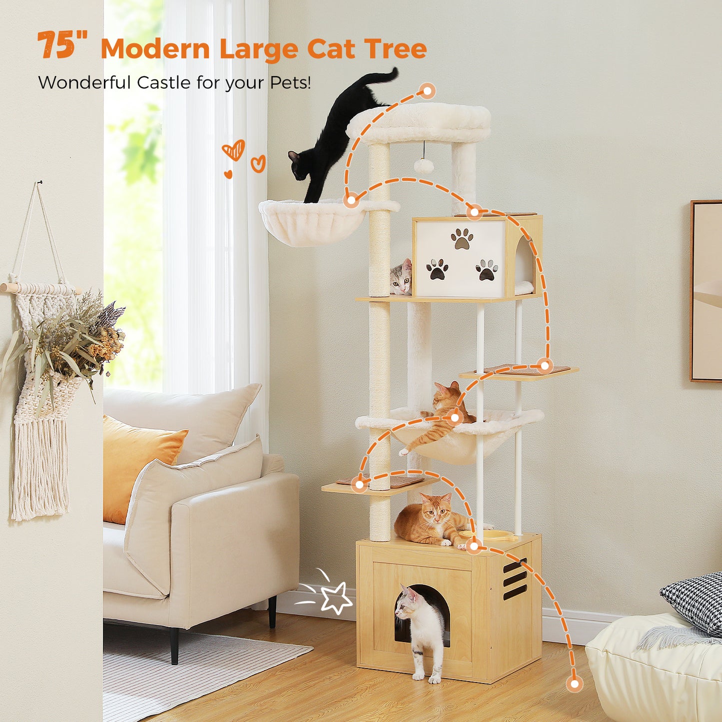 PAWZ Road 190cm Cat Tree Tower Wood Cat Condo Furniture Scratching Post Scratcher Beige