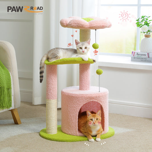 PAWZ Road Flower Cat Tree Tower Scratching Post Condo House Scratcher Pink