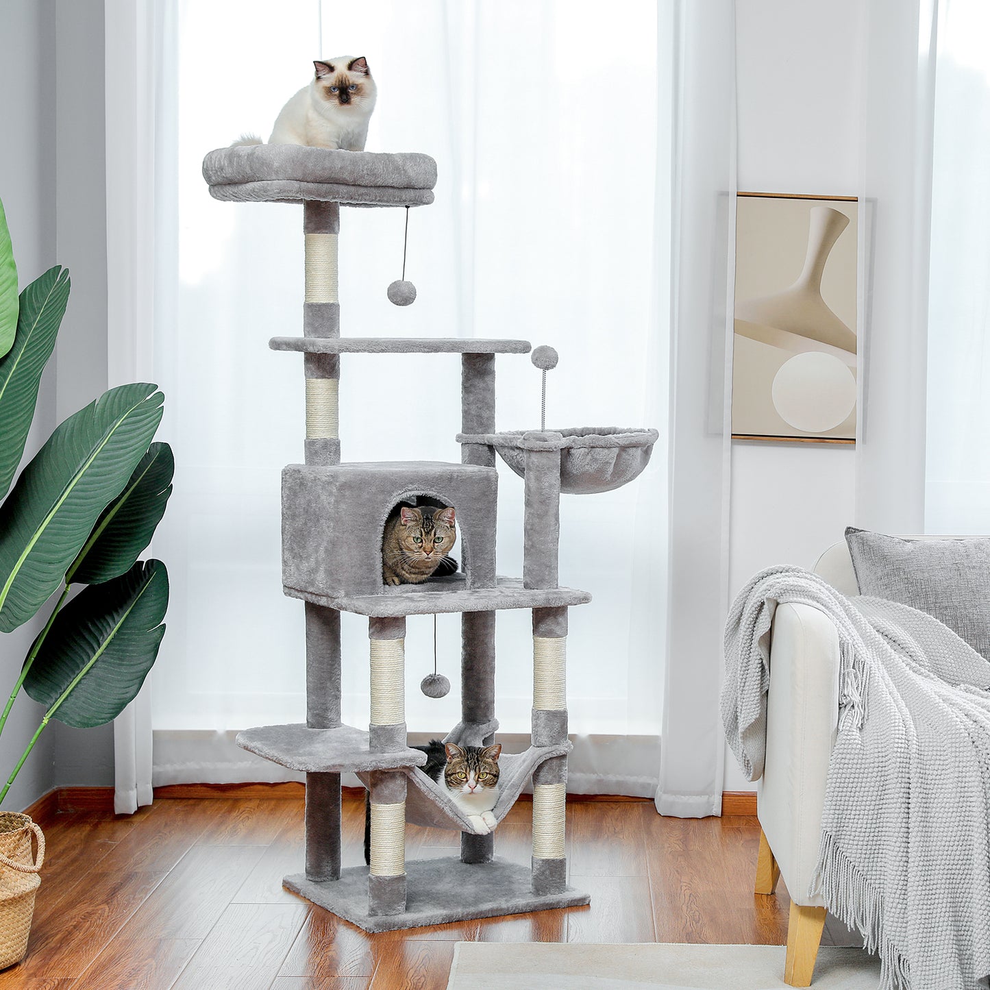 PAWZ Road Cat Tree Tower Scratching Post Scratcher Bed House for Large Cat 150cm Grey