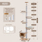 PAWZ Road Floor to Ceiling Cat Tree for Indoor Cats, Wooden Tall Cat Tower with Full Sisal Scratching Post(Dia=10cm), Adjustable Height(201-284cm), Multi Platform, Acrylic Bowl, Condo and Pompoms