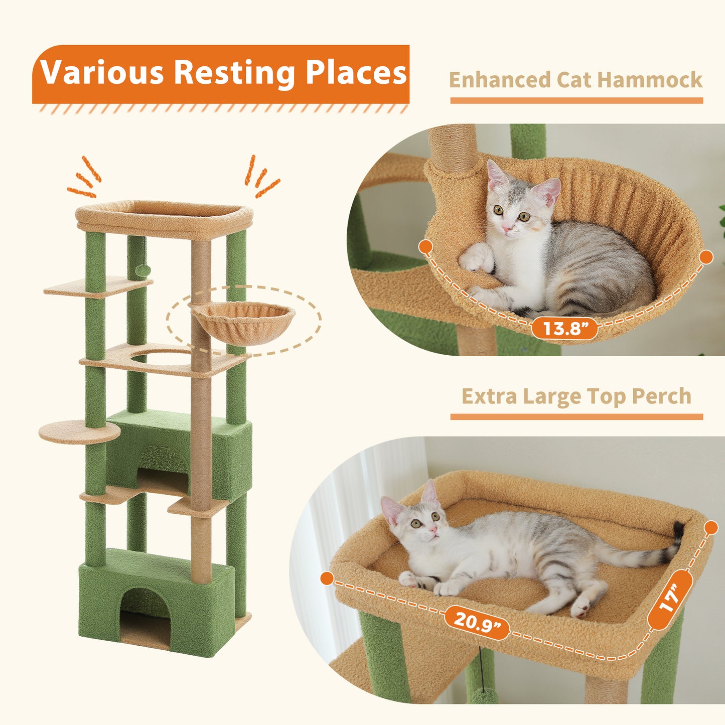 PAWZ Road 170cm Cat Tree Tower Scratching Post Scratcher Large Cats Condo House Green